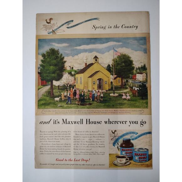 1946 Maxwell House Coffee Print Ad Yellow Schoolhouse Americana Ephemera - Picture 6 of 6